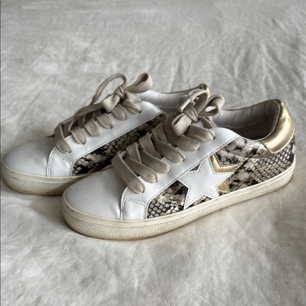 Steve Madden White and Gold Sneakers with Exotic Print